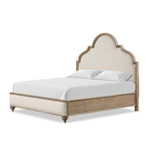 Brightwell Rustic Oak Brown Wood Frame Queen Panel Bed with Upholstered Headboard/Footboard