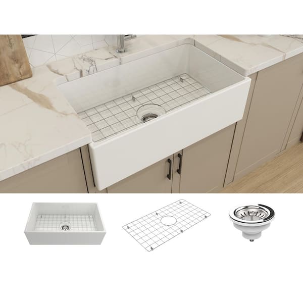 Acadia 33 in. Farmhouse Apron Front White Fireclay Single Bowl Kitchen Sink