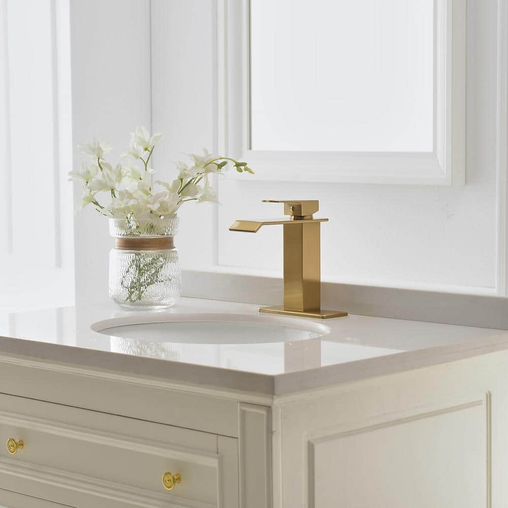 Brushed Gold Single-Handle Waterfall Bathroom Faucet with Pop-Up Drain