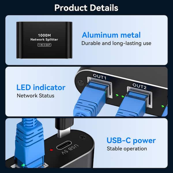 Switch RJ45, Switch Ethernet 1 à 2, 2 Ports 100Mbps Network LAN Switch