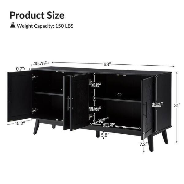 JAYDEN CREATION Horaz Black Modern 63 in. Wood Sideboard