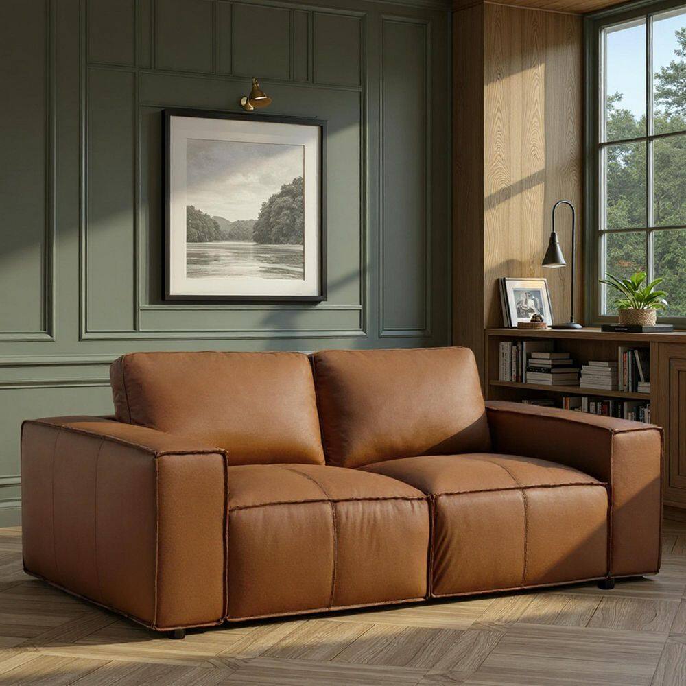 Armen Living Clayton 76 in. Modern Top Grain Genuine Leather 2