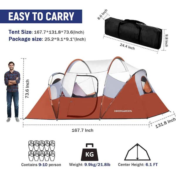14 ft. x 11 ft. Red 10-Person Camping Tent, Portable Pop Up