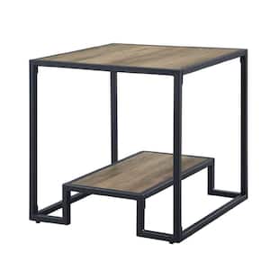 22 in. Brown Square Wood End Table with Metal Frame