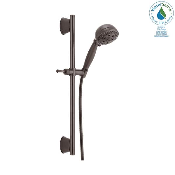 5-Spray Patterns 4.13 in. Wall-Mount Handheld Shower Head with Slide Bar and H2Okinetic Technology in Matte Black 5-Spray Patterns 4.13 in. Wall-Mount Handheld Shower Head with Slide Bar and H2Okinetic Technology in Matte Black