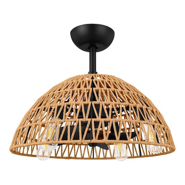 Ceriman 23 in. Indoor Matte Black and Natural Ceiling Fan with Remote Control Included