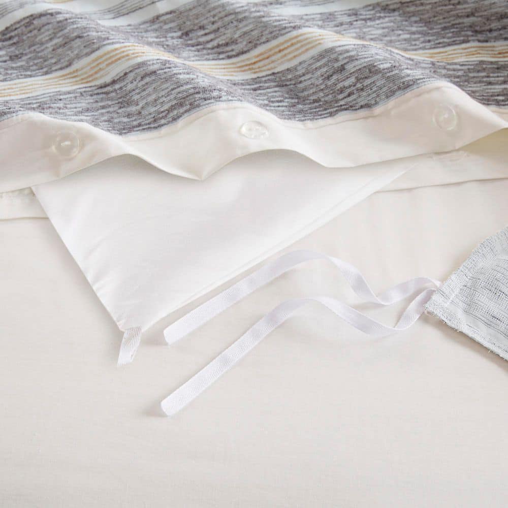 Ivory and Charcoal Cotton Jacquard Full Duvet Set