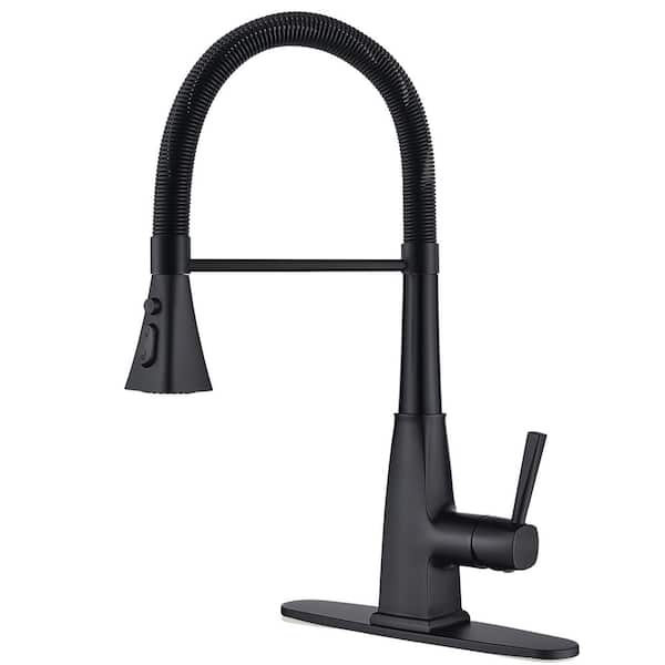 Spring 21 in. Single Handle Pull Down Sprayer Kitchen Faucet with 3-Mode Spray 360° Spout Swivel in Matte Black