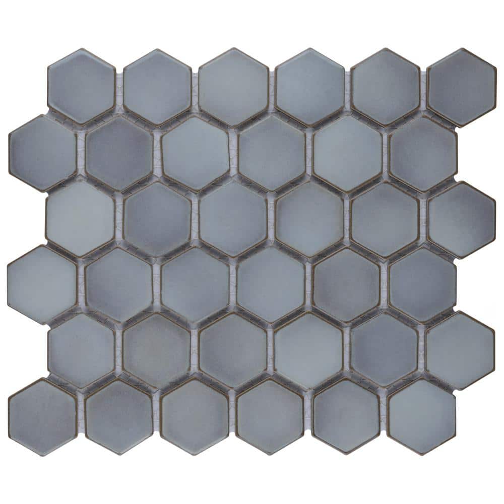 Modern Glossy Hexagon Porcelain Mosaic Tile in Soothing Gray