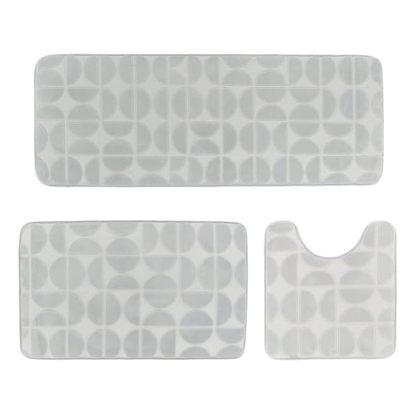 Demi-Lune Light Gray Embossed Memory Foam 3-Piece Bath Rug Set