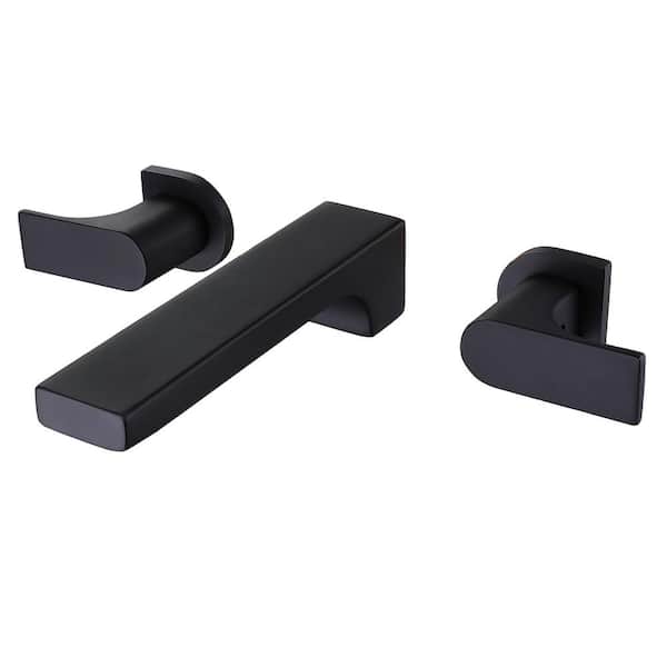 Lukvuzo Square Double Handle Wall Mounted Faucet in Matte Black