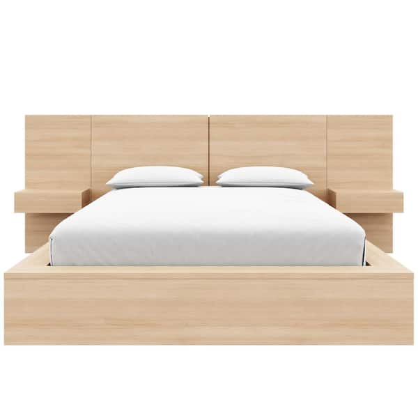 James 4-Piece Natural Blonde Oak Queen Size Bedroom Set With Floating Nightstands