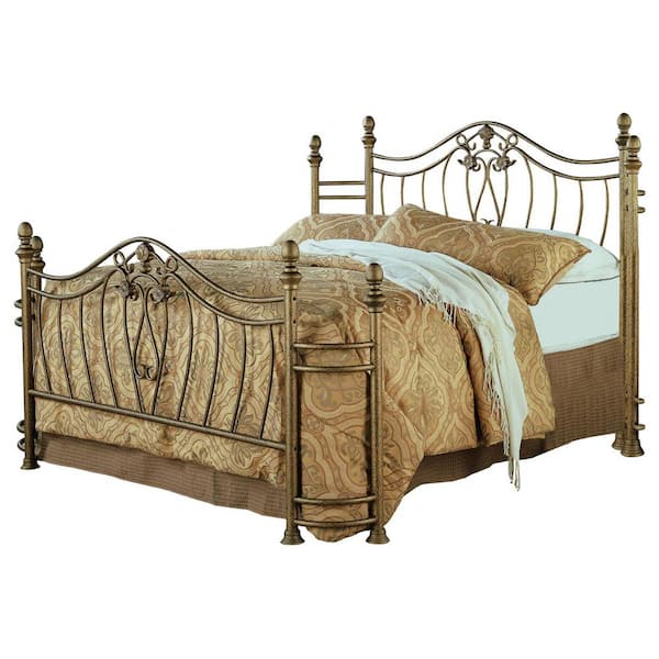 Sydney Gold Metal Frame Eastern King Panel Bed with Rounded Finials