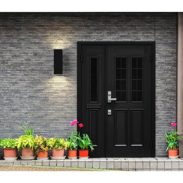 6" LED Square Cylinder Collection Black Modern Outdoor Up and Down Light Aluminum Wall Lantern