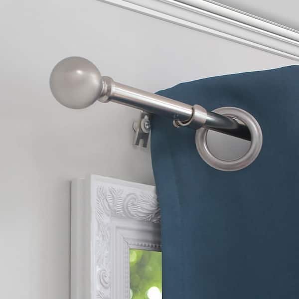 48 in. - 84 in. Single 5/8 in. Curtain Rod Kit in Brushed Nickel with Ball Finial