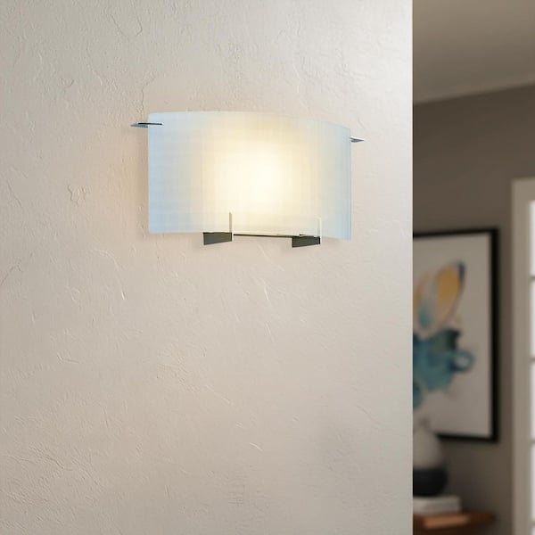 Designers Fountain Moderne 14.25 in. 1-Light Chrome Contemporary Wall Sconce with Frosted Glass Shade, T3 Bulb Included