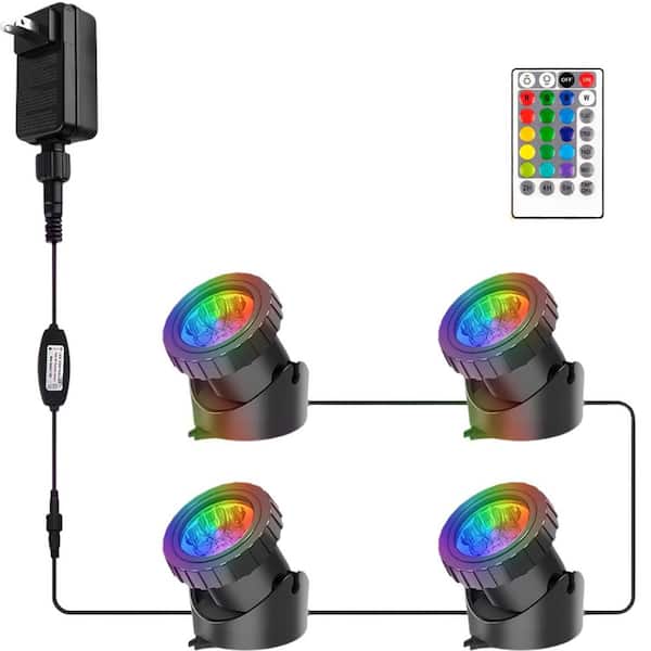 4-Pack RGB LED Underwater Submersible Pond Lights w/ Timer, 98 ft. Remote Control, IP68 Waterproof for Garden Yard Pool