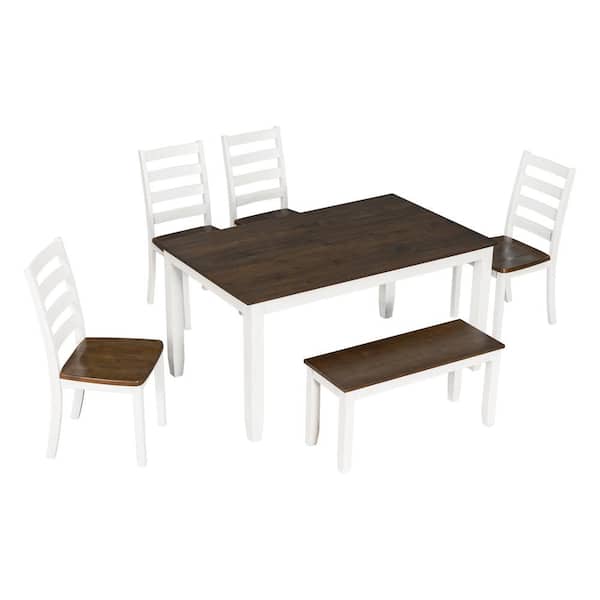 Polibi 6-Piece White/gray Wood Top Dining Room Set Seats 5