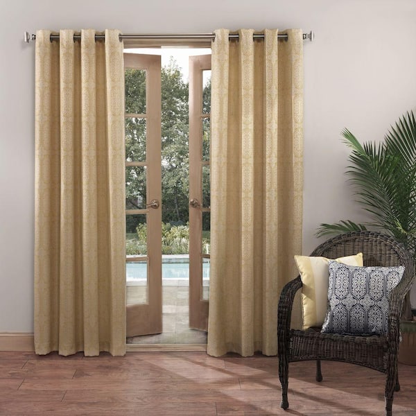 Sun Zero Outdoors Semi-Opaque Nelly 52 in. by 84 in. Yellow Indoor/Outdoor Woven Mosaic Color Window Curtain (Price Varies by Size)
