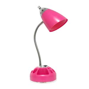 Sleek Essentials 19.5 in. Pink Basic Swivel Task & Reading Desk Lamp with Charging Outlet and Storage