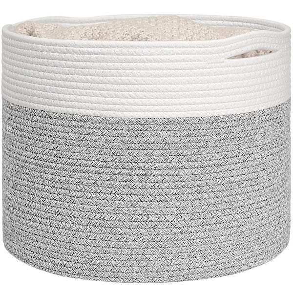 Unbranded Gray 16 in. x 14 in. Cotton Decorative Basket Set of 1 with Handles