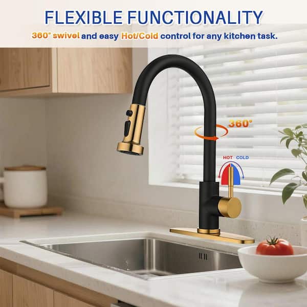AVITAS 3-Mode Single Handle Pull Down Sprayer Kitchen Faucet with