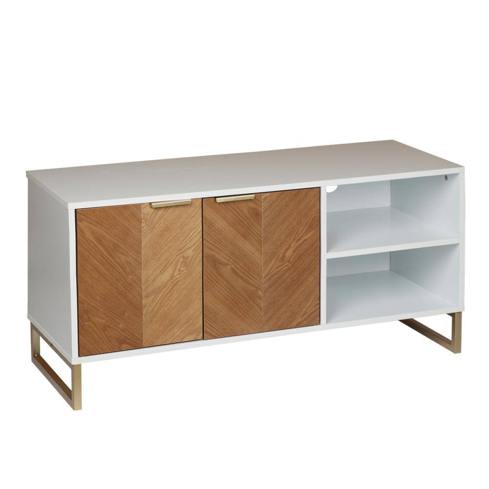Anmytek 43 in. White/Gold Modern Wood 2Doors TV Stand Farmhouse TV