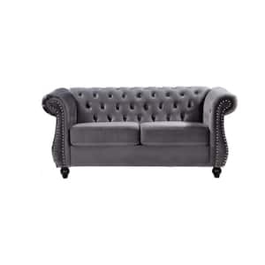 Feinstein 67.6 in. Gray Velvet 2-Seater Upholstered Loveseat