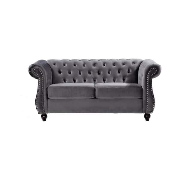 US Pride Furniture Feinstein 67.6 in. Gray Velvet 2-Seater Upholstered Loveseat