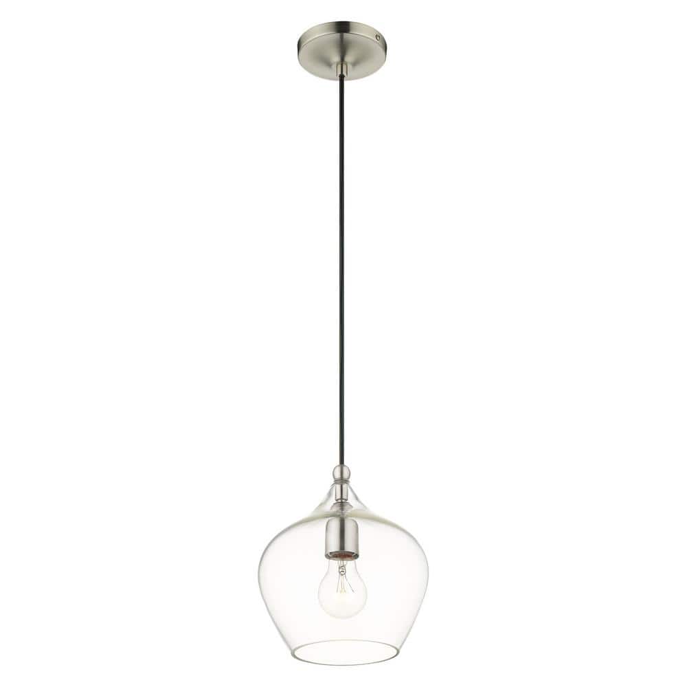 Aldrich Mini Indoor/Outdoor Clear Glass LED Pendant in Brushed Nickel