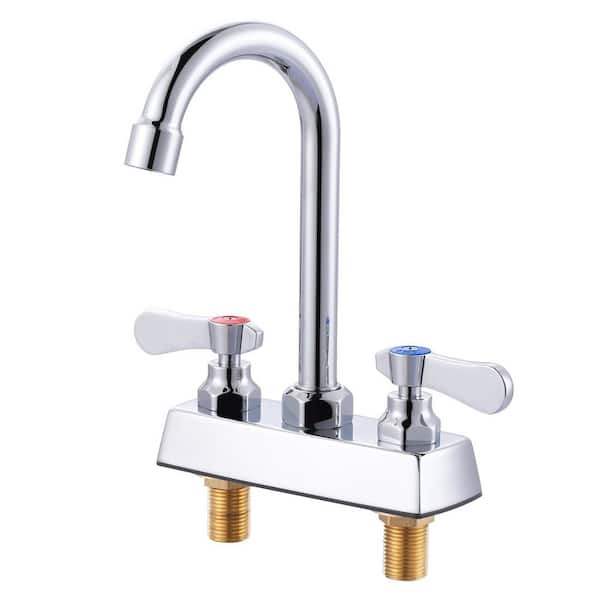 IVIGA Double Handle Brass Standard Kitchen Faucet with Gooseneck Swivel Spout, Copper Valve, 3 Aerators in Polished Chrome
