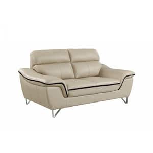 Charlie 69 in. Beige Solid Leather 2 Seat Loveseats