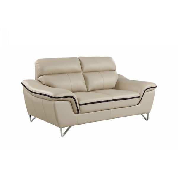 HomeRoots Charlie 69 in. Beige Solid Leather 2-Seat Loveseats