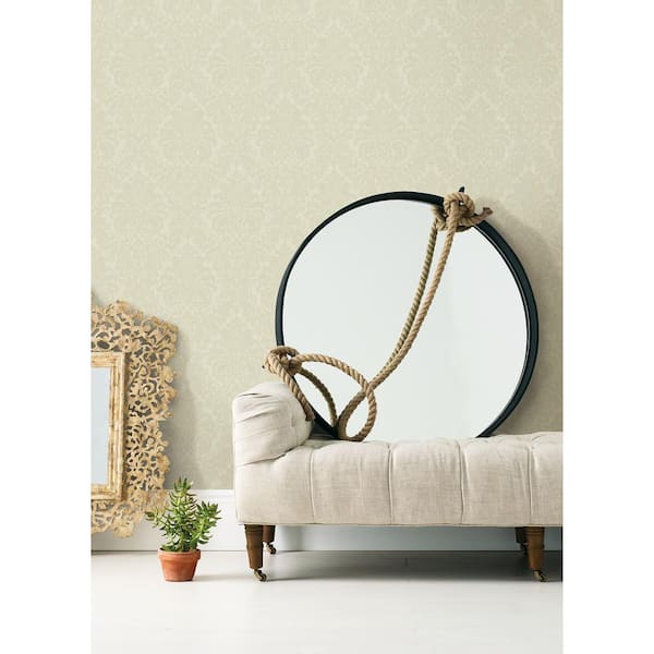 Betina Light Yellow Damask Vinyl Wallpaper