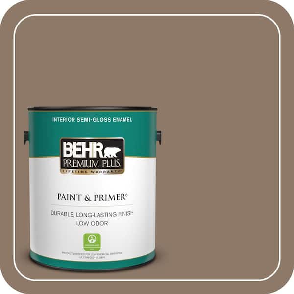 BEHR PREMIUM PLUS 1 gal. #PPU5-05 Coconut Shell Semi-Gloss Enamel Low Odor Interior Paint & Primer