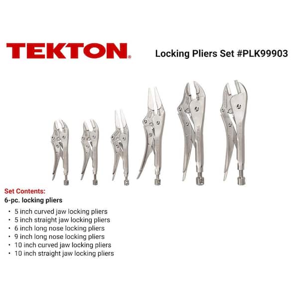 TEKTON Straight, Curved, Long Nose Locking Pliers Set (6-Piece