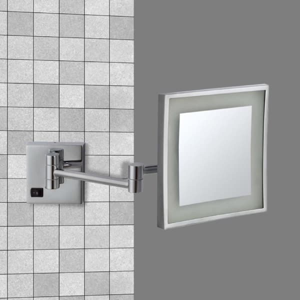 Nameeks Glimmer 8 in. x 8 in. Wall Mounted LED 3x Square Makeup Mirror in Chrome Finish
