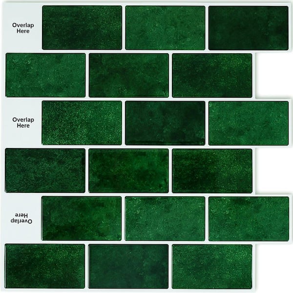 12 in. x 12 in. Forest Green Subway Vinyl Backsplash, 10-Pack Wall Peel and Stick Tile(coverage 10 sq. ft. )