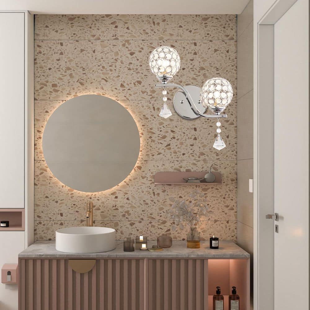 10.6 in. 2-Light Brushed Chrome Modern Crystal Dimmable Vanity Lights (Set of 2) price history on PriceWatchPro