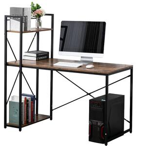 48 in. Home Office Computer Desk with Storage Shelves, Brown Student Study Writing Table, Modern L Shaped Corner Desk
