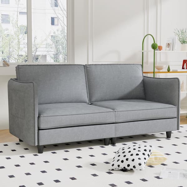 Noble House Everett 74 in. Grey Upholstered Fabric 2-Seater Loveseat with Side Pocket