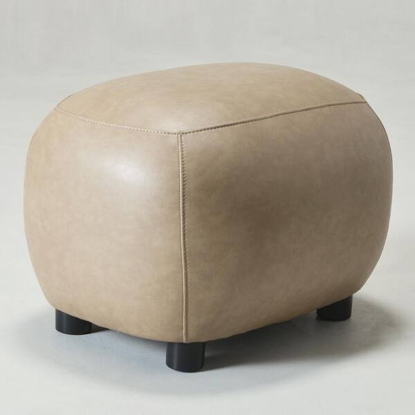 Khaki Faux Leather Upholstered Footrest Round Ottoman