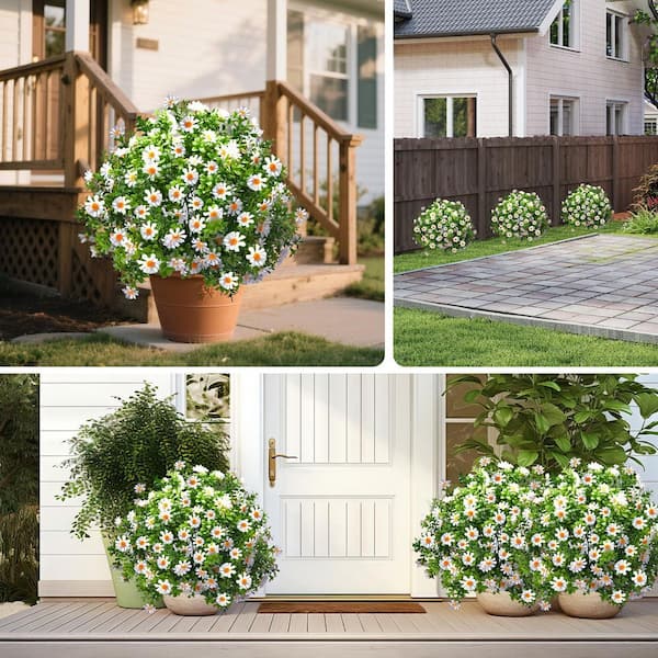 16.53 in Artificial Boxwood Topiary Ball Tree White Flower UV