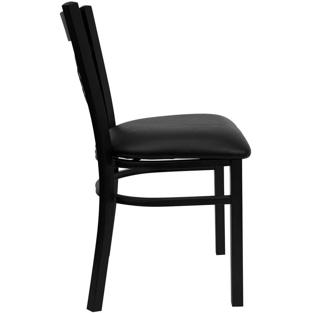 Black Metal Cross Back Side Chair with Vinyl Seat