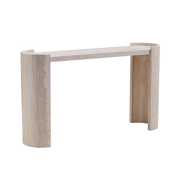 53.15 in. Beige Oval MDF Narrow Console Table with Marble Pattern Design