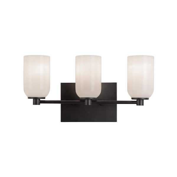 Nola 18-in. 3 Light 40-Watt Black/Glossy Opal Glass Vanity Light