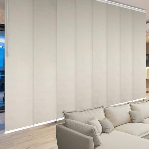 EMOH Pearlescent 130 in. - 175 in. W x 116 in. L Adjustable 8-Panel White Double Rail Panel Track with 23.5 in. Slates