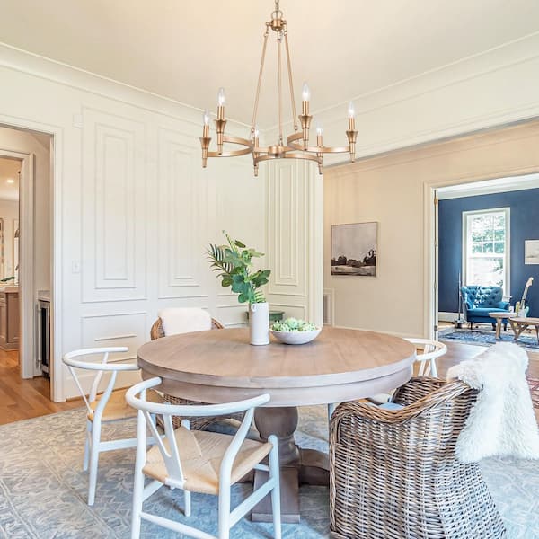 6-Light Traditional Candlestick Brass Chandelier for Dining Room, Gold Mid-century Kitchen Island Bedroom Chandelier