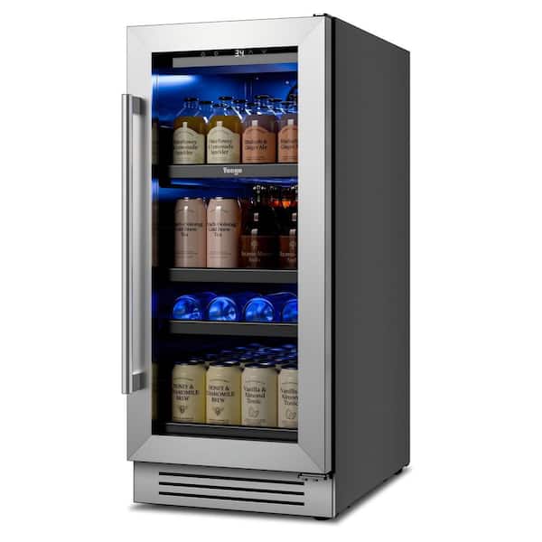 15 in. Single Zone 80-Can Built-in Beverage Refrigerator, Beverage Cooler with Adjustable Shelves in Stainless Steel