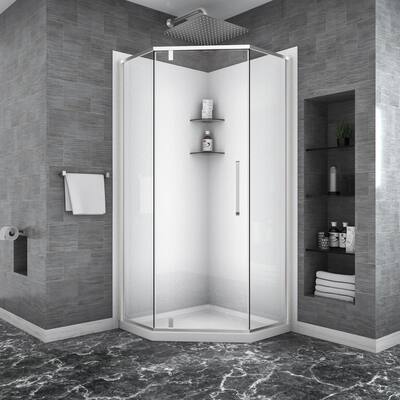 34-1/8 in. W x 72 in. H Hinged Semi-Frameless Neo-Angle Shower Enclosure/Door in Chrome with Clear Glass